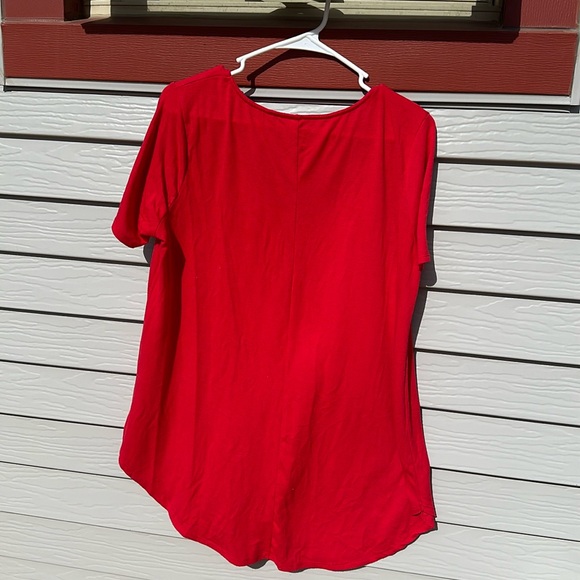 Zenana Premium, Size 1X, Red Short Sleeve Criss Cross Front Top - Picture 2 of 6